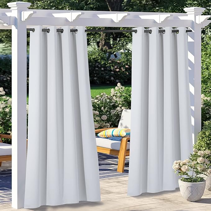 NICETOWN 2 Panels Greyish White Outdoor Curtains by NICETOWN