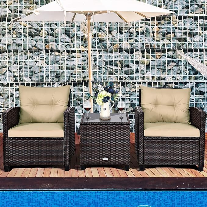 Tangkula 3 Pieces Patio Furniture Set, PE Rattan Wicker 3 Pcs Outdoor Sofa Set - Image 2