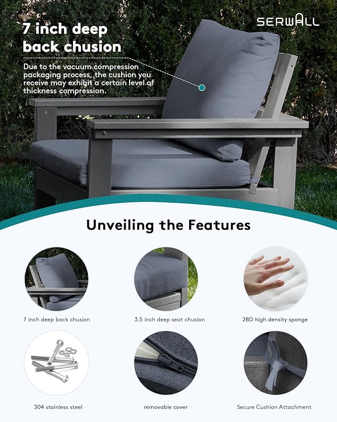 SERWALL HDPE Patio Furniture Set, 7-piece Outdoor Sectional Sofa Set, All - Image 4