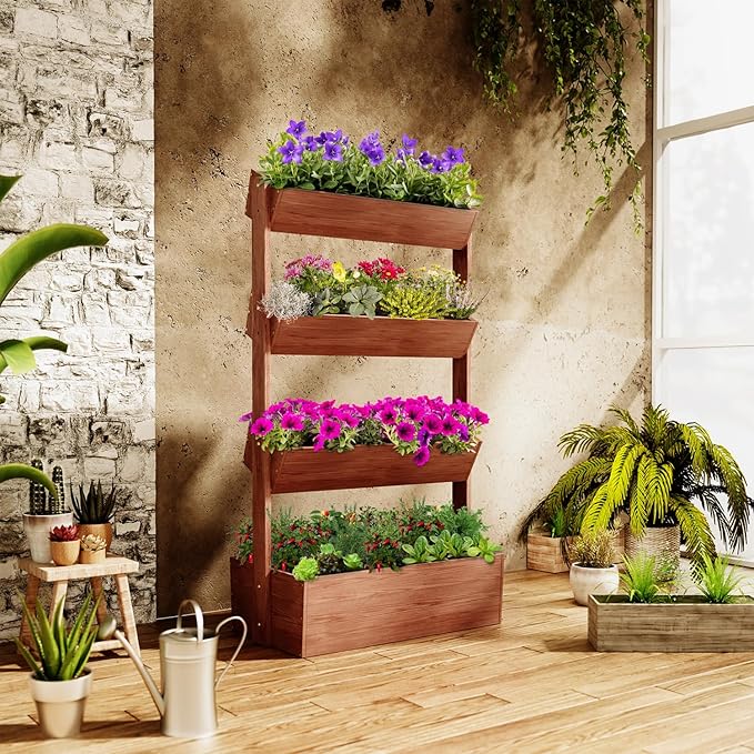 SUNYRISY 4 Tiers Vertical Wooden Raised Garden Bed Outdoor, Freestanding Garden - Image 4