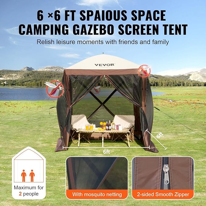 VEVOR Pop Up Gazebo Tent, Pop-Up Screen Tent 4 Sided Canopy Sun Shelter - Image 7