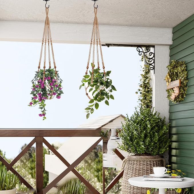 Jute Macrame Plant Hanger Indoor Set of 4 Hanging Planter Basket Flower Pot - Image 6