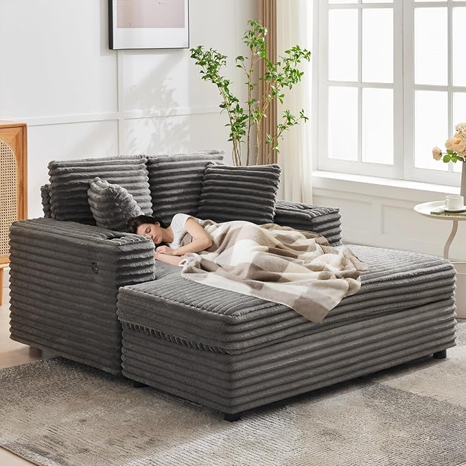 GarveeHome 60-inch Oversized Chaise Lounge Chair Indoor, Comfy Corduroy Lounge - Image 9