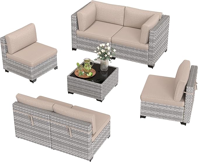 6-Seat Modular Patio Furniture Set – Outdoor Wicker Sectional Sofa - Image 9