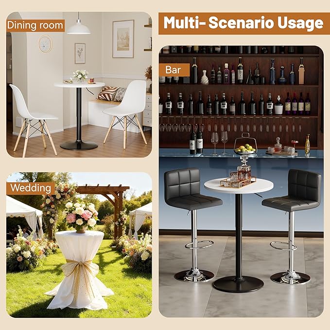 Flamaker Round Bistro Pub Table 23.6 Inch Height Adjustable 360° Swivel Bar - Image 6