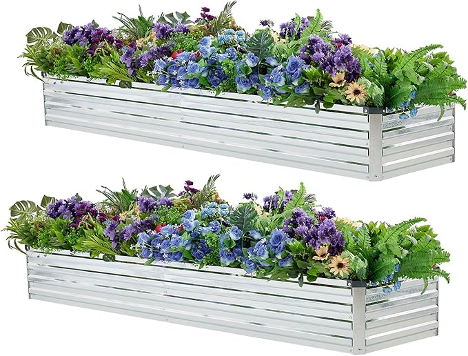 2 Pack 8x2x1FT Galvanized Raised Garden Beds Kit Outdoor Metal Gardening by Meberam