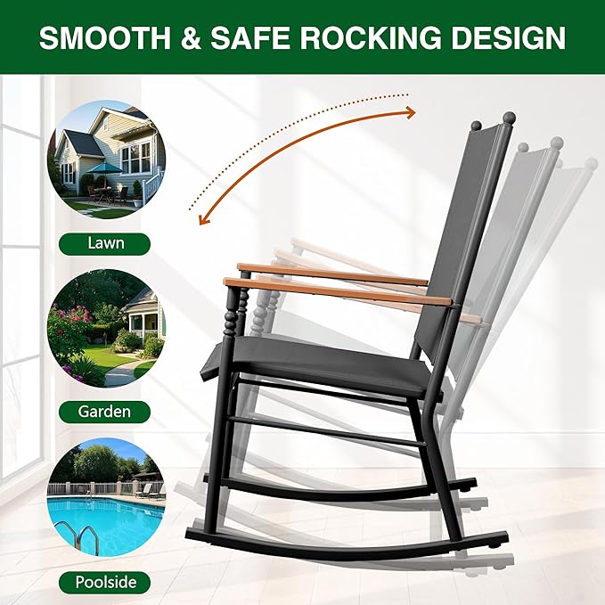 Shintenchi Outdoor Rocking Chairs Set of 2, Upgraded High Back Patio Rocking - Image 5