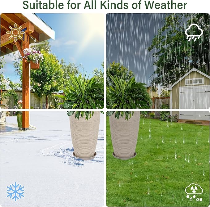 Set of 2 Tall Planter, 21 inch Large Plastic Planter - Image 6