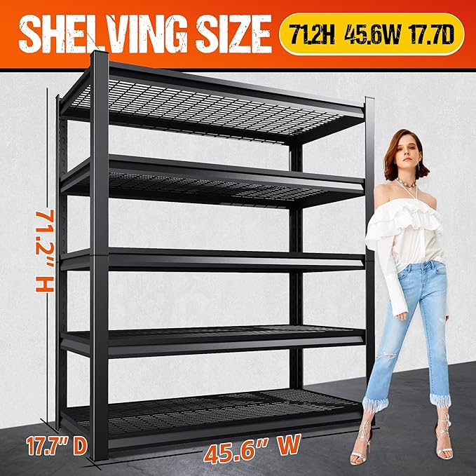 71" H Garage Shelving Heavy Duty Storage Shelves, Adjustable Metal Shelving Unit - Image 3