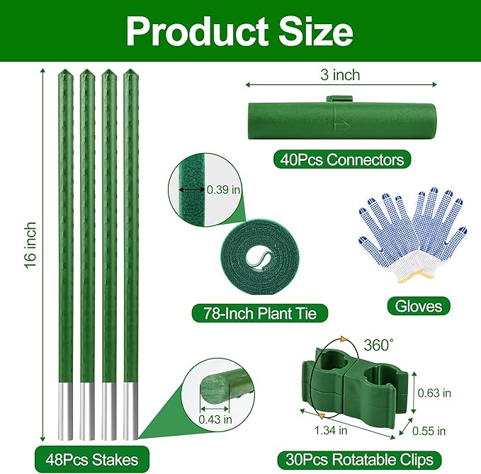 WAENLIR 16 Inch 48 Pack Extendable Garden Stakes Kit, DIY 4ft 5ft 6ft 7ft 8ft - Image 3