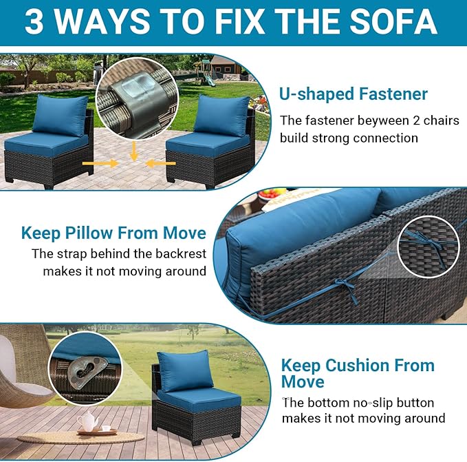 Jing's Villa 5-Piece Patio Furniture Set, All-Weather Outdoor Wicker Sectional - Image 6