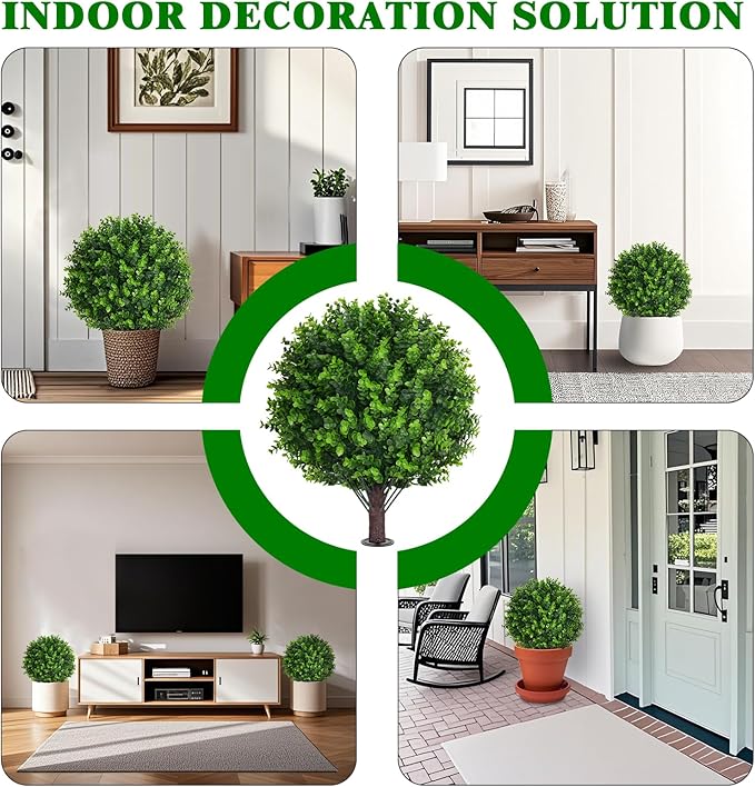 Artificial Topiary Tree with Eucalyptus, Fake Evergreen Tree - Image 7