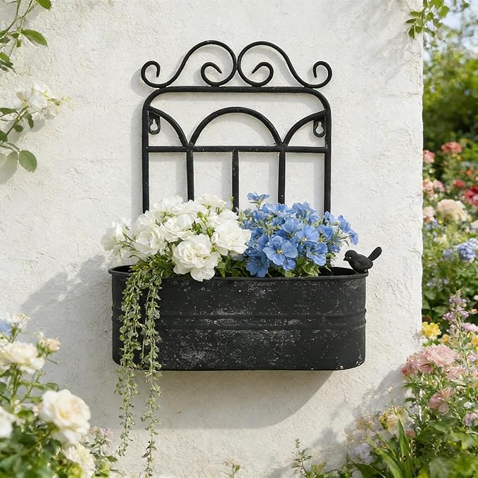 Rustic Metal Wall Planter Vintage Wall Mounted Flower Pot Distressed Wall - Image 4