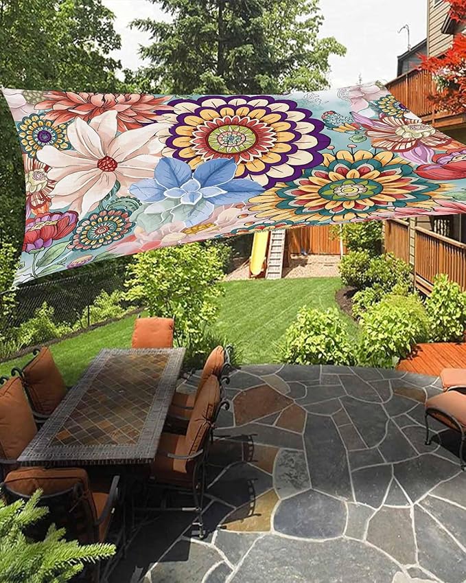 Sun Shade Sail 8'x10' Boho Floral Rectangle Sun Shade Sails Canopy Waterproof by LooPoP