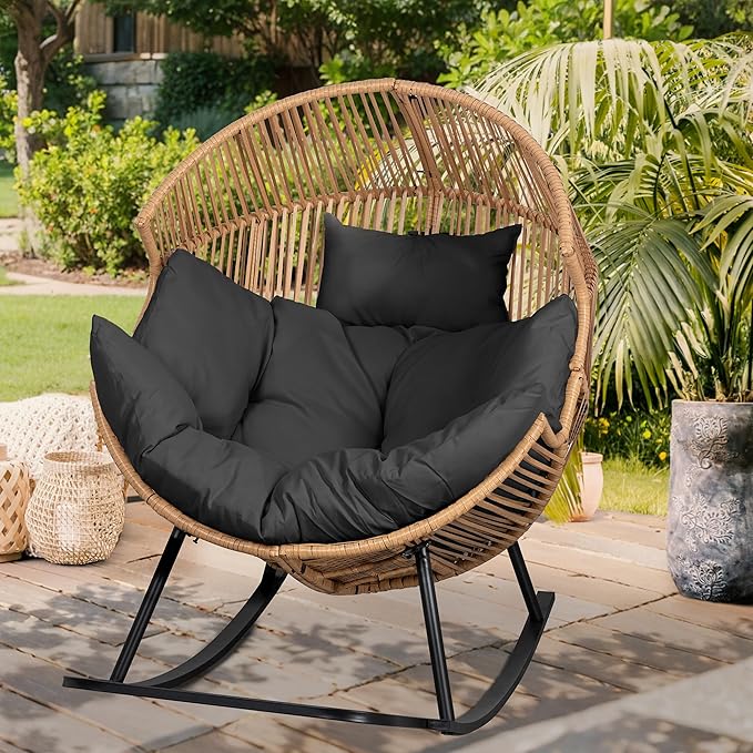 Vongrasig Wicker Rocking Egg Chair PE Rattan - Image 3