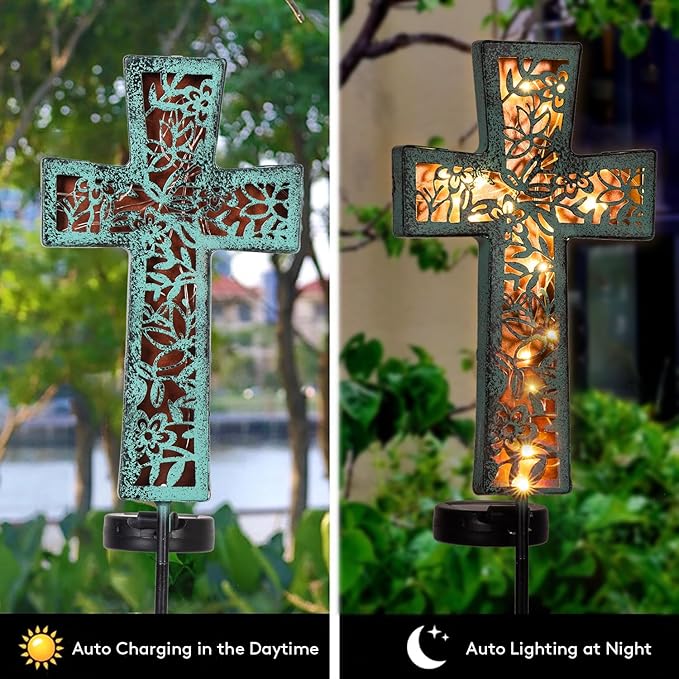 Solar Cross Garden Stake Lights 38inch Outdoor Waterproof Memorial Garden Decor - Image 4