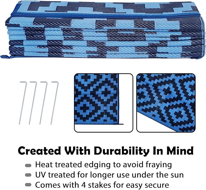 SAND MINE Waterproof Outdoor Rug 9x18 ft, Plastic Reversible Rug, Modern Area - Image 4