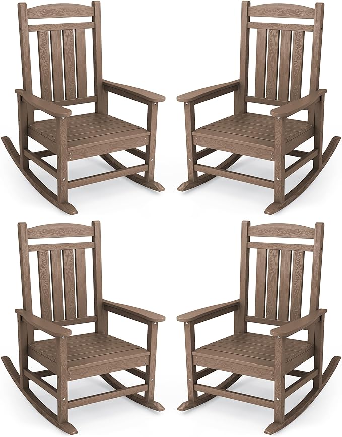KINGYES HDPE Outdoor Rocking Chair Set of 4, Widened Seat Patio Rocking Chair by KINGYES