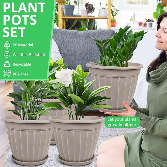 FGstyle 12 Inch Pots for Plants, 4 Pack Tall Planters, Large Flower Pots - Image 3