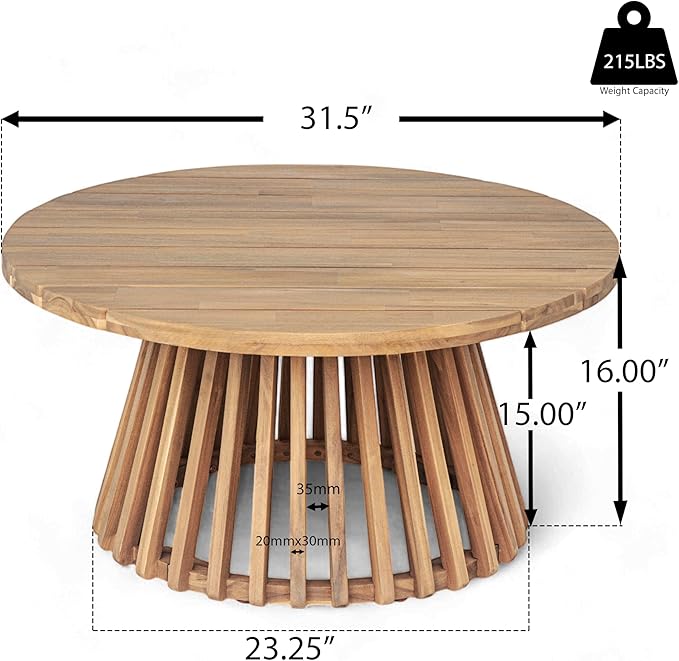 Merax Patio Outdoor Acacia Wood Round Coffee Table - Image 7