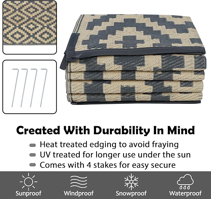 SAND MINE Reversible Mats, Plastic Straw Rug, Modern Area Rug, Large Floor Mat - Image 3