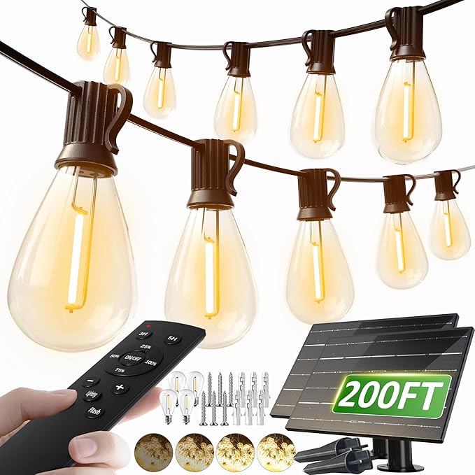 luckystyle 200FT Solar String Lights Outdoor Waterproof 2200K by luckystyle