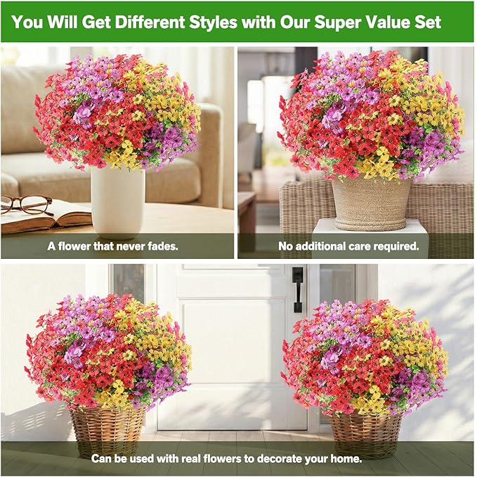 Artificial Flowers for Outdoor, Silk Flowers No Fade Fake Plastic Flowers Faux - Image 5