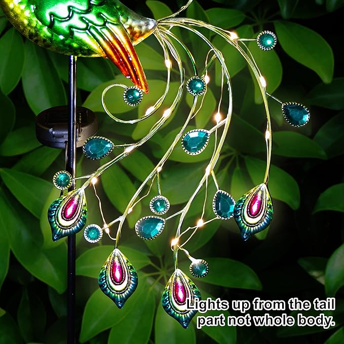 Glintoper Solar Garden Lights, 39 Inch Height Outdoor Metal Peacock Decorative - Image 4