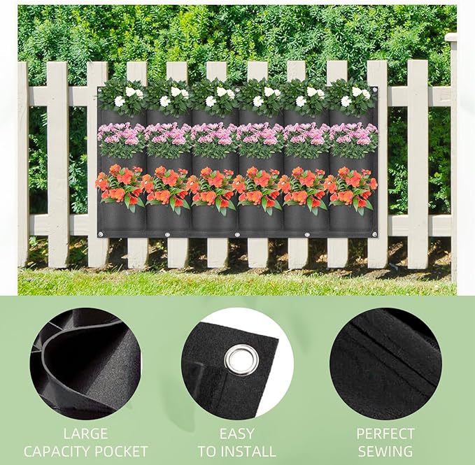 LITLANDSTAR 18 Pockets Hanging Grow Bags, 2 Pack Horizontal Wall Planter Plant - Image 2