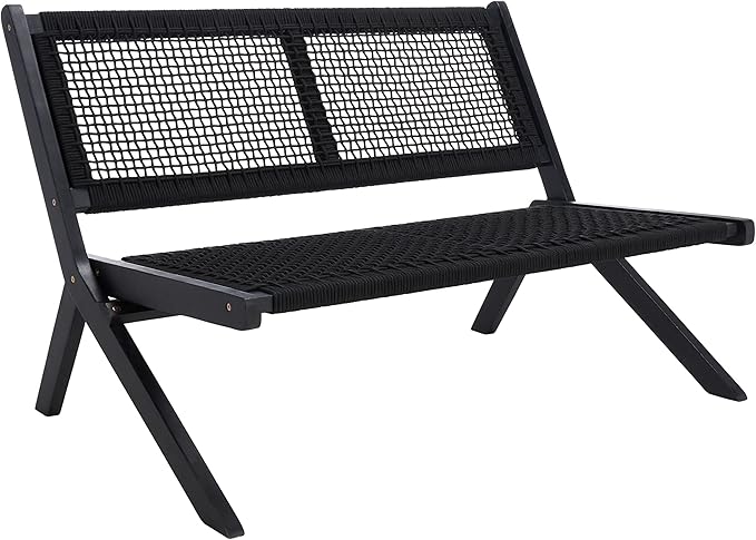 SAFAVIEH Outdoor Collection Kobina Black Acacia Wood/Black Rope Foldable Bench - Image 4