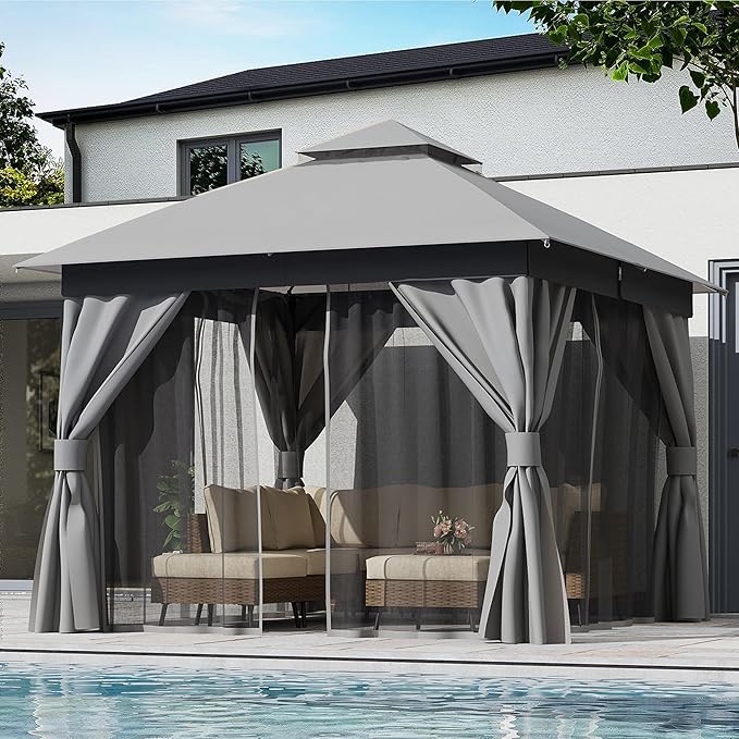 LAUSAINT HOME Semi-Permanent Outdoor Patio Gazebo 10'x10', Heavy Duty Party by LAUSAINTHOME