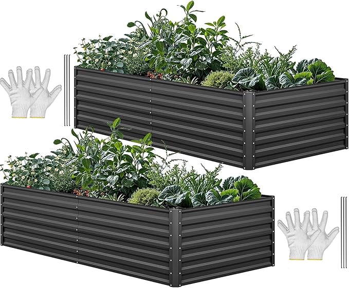 YITAHOME 8x4x2 ft 2pcs Galvanized Raised Garden Bed Kit, Large Metal Planter Box by YITAHOME