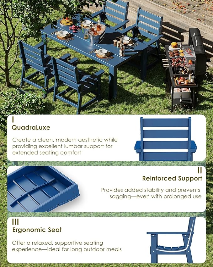 GREENVINES Outdoor Dining Chair | HDPE | Patio Chairs | All-Weather | Blue - Image 5