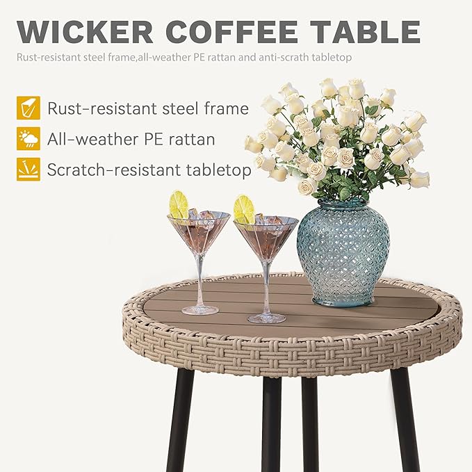 DWVO 3 Piece Patio Bistro Set, Patio Furniture Set Outdoor Wicker Bistro Rattan - Image 3
