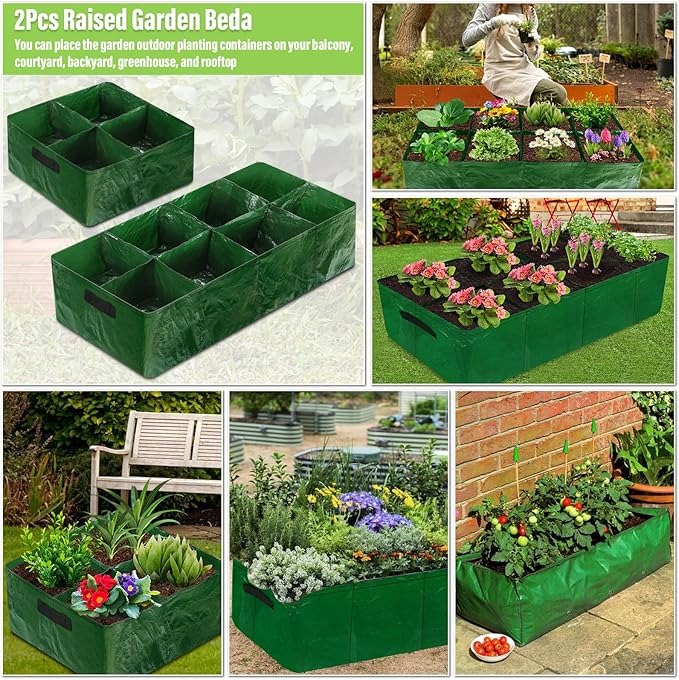 Fabric Raised Garden Bed, 2 Pack 8 Grids and 4 Grids, 128 Gallon Rectangle Grow - Image 7