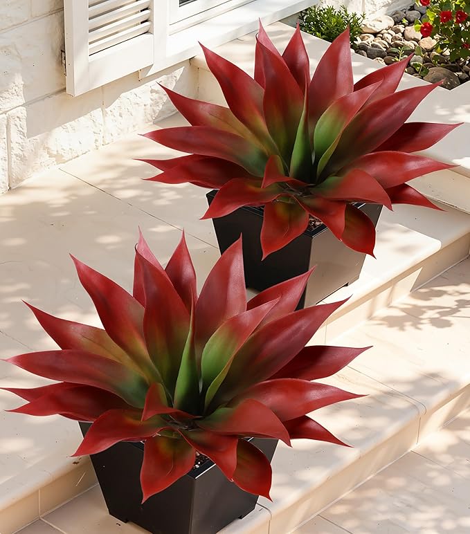 Ivydale Fake Plants 18 Inch Agave Artificial Plants Outdoor 2 PCS by Ivydale