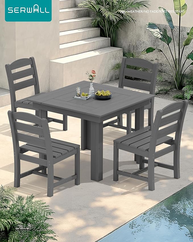 SERWALL Outdoor Dining Set for 4, HDPE Square Table and Chairs Set All Weather - Image 6