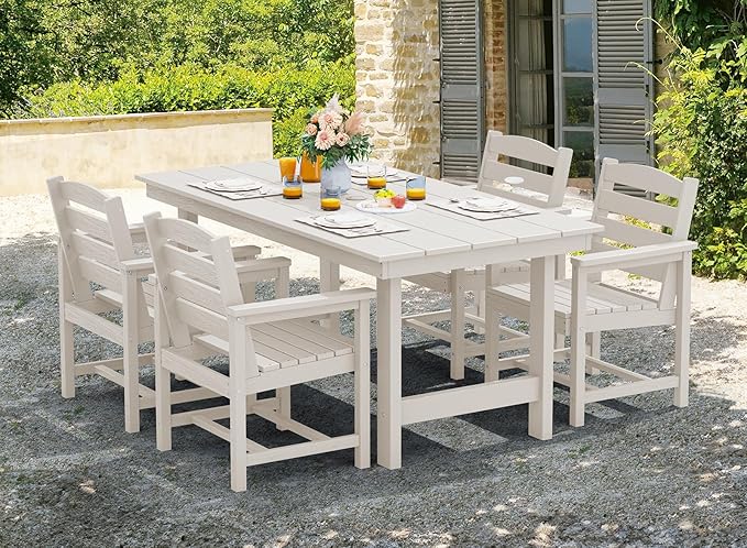 SERWALL 7-Piece Patio Dining Table Sets, Outdoor HDPE Dining Furniture Set - Image 7