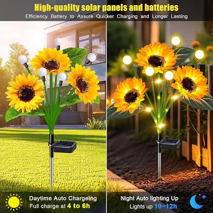 6 Pack Sunflower with Firefly Lights, Solar Lights Outdoor Garden Decor - Image 6