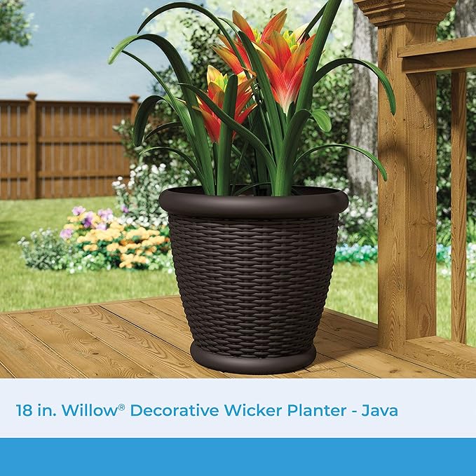 Suncast 3 Pack Wicker Planter w/Drillable Drain Holes, Decorative - Image 2