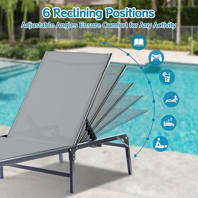 Outdoor Chaise Lounge Chair Set of 2, Foldable & Assemble-Free, 6 Adjustable - Image 7