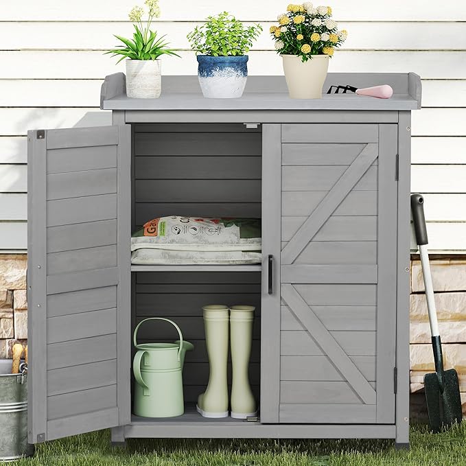 Outdoor Storage Cabinet & Potting Bench Table - Image 2