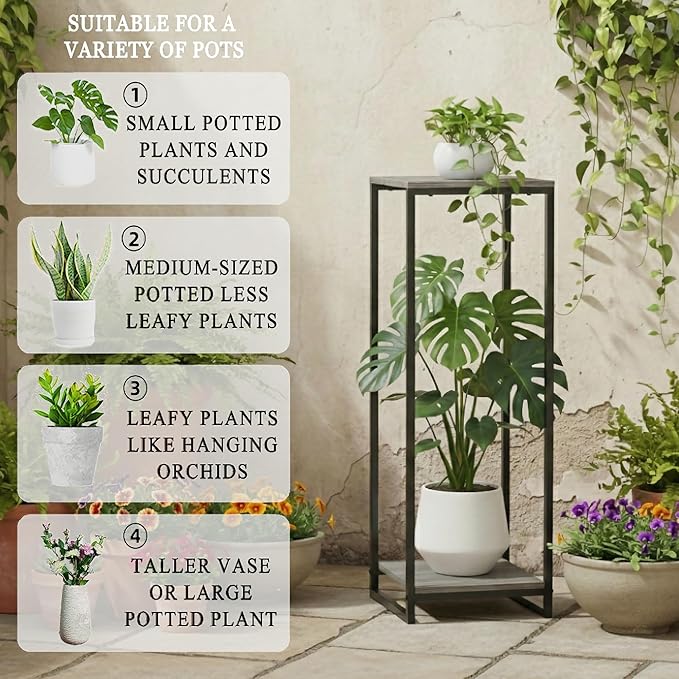 34" Tall Plant Stand Indoor, 2-Tier Modern Plant Shelf, Corner Flower Pot - Image 4