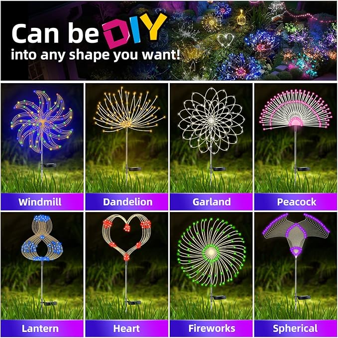 YOTOZU 4 PCS Solar Firework Light, Outdoor Solar Garden Decorative Lights 120 - Image 3