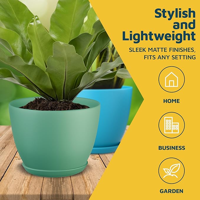 Multicolor Plant Pots with Drainage Holes & Saucers 10 Pack, Indoor & Outdoor - Image 3
