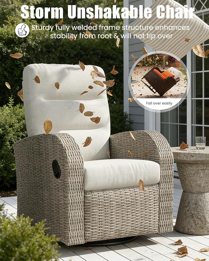 Outdoor Swivel Recliner Chair Set of 2, All-Weather Wicker Reclining Patio Chair - Image 4