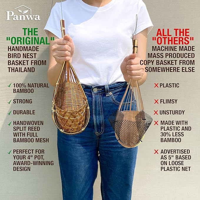 Handmade 100% Thai Bamboo Hanging Orchid Basket – 4 Inch Set of 3 - Image 3