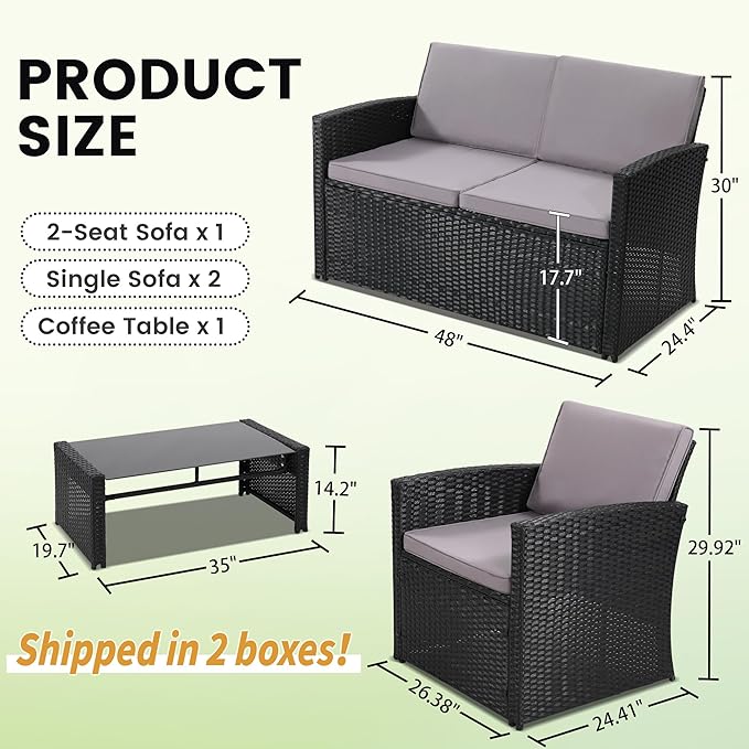 4-Piece Patio Furniture Set, Wicker Outdoor Rattan Sectional Sofa - Image 6