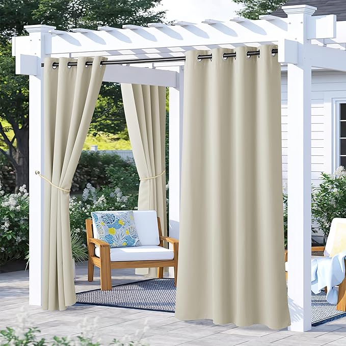 NICETOWN 2 Panels Beige Outdoor Curtains by NICETOWN