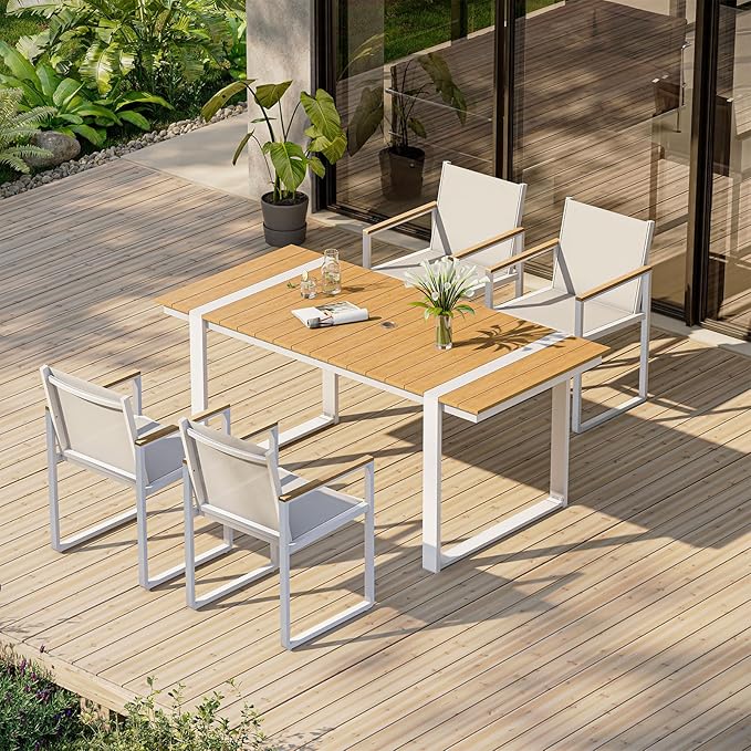 Outdoor Table and Chairs of 4, Patio Dining Sets, HDPS + Aluminum Outdoor by Oasbira